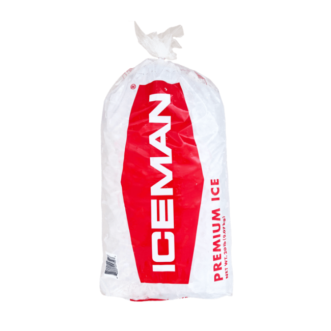 20 lb bag of ICEMAN Premium Ice available for fast same-day delivery and event ice services in Atlanta, GA, Nashville, TN, and Jacksonville, FL.