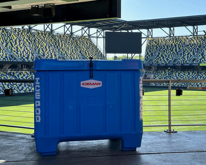 ICEMAN ice pod for events, preloaded with 35×20 lb bags of ice, providing reliable cold storage that keeps ice frozen for days even in summer
