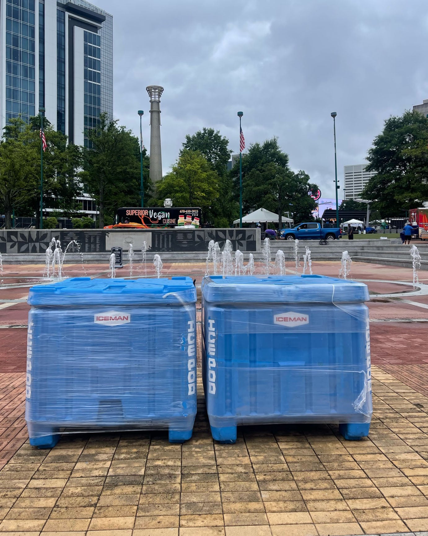 ICEMAN® ice pod storage unit, preloaded with 35×20 lb bags of premium ice, designed for events and festivals with long-lasting cold performance
