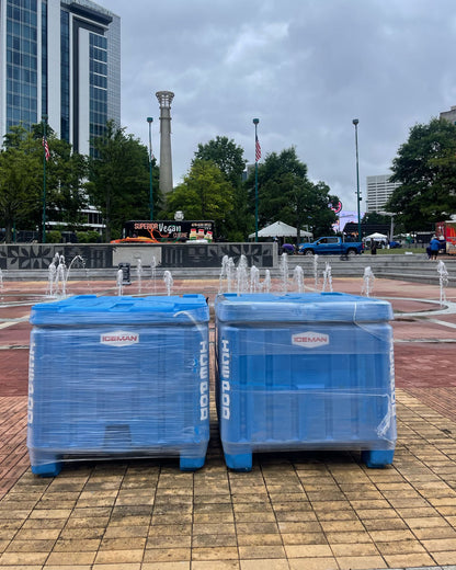 ICEMAN® ice pod storage unit, preloaded with 35×20 lb bags of premium ice, designed for events and festivals with long-lasting cold performance
